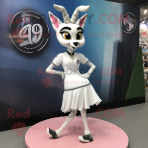 White Gazelle mascot costume character dressed with a Mini Skirt and Brooches