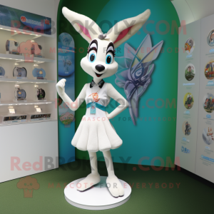 White Gazelle mascot costume character dressed with a Mini Skirt and Brooches