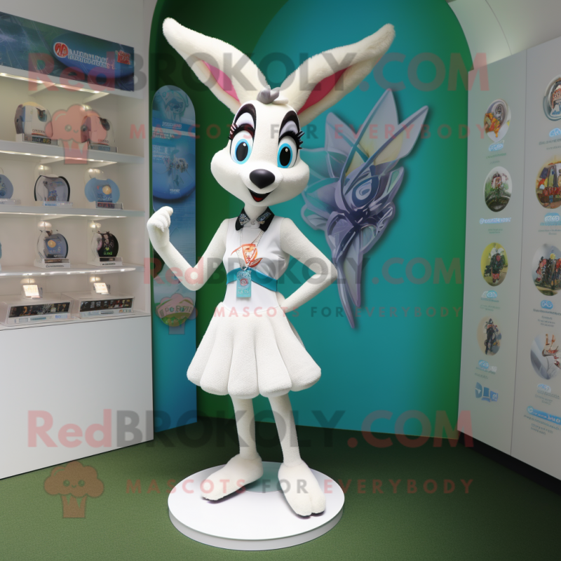 White Gazelle mascot costume character dressed with a Mini Skirt and Brooches White Gazelle mascot costume character dressed with a Mini Skirt and Brooches
