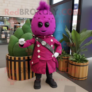 Magenta Grenade mascot costume character dressed with a Coat and Pocket squares