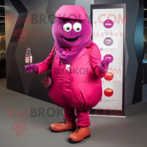 Magenta Grenade mascot costume character dressed with a Coat and Pocket squares