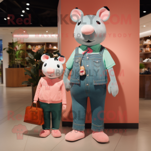 Peach Tapir mascot costume character dressed with a Mom Jeans and Handbags