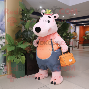 Peach Tapir mascot costume character dressed with a Mom Jeans and Handbags