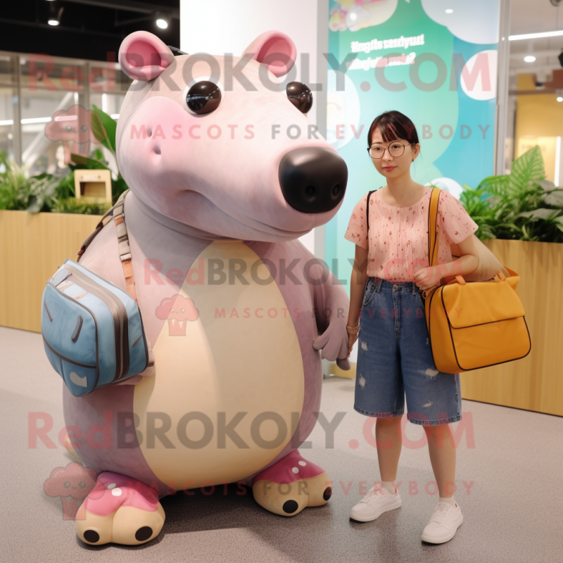 Peach Tapir mascot costume character dressed with a Mom Jeans and Handbags