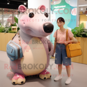 Peach Tapir mascot costume character dressed with a Mom Jeans and Handbags