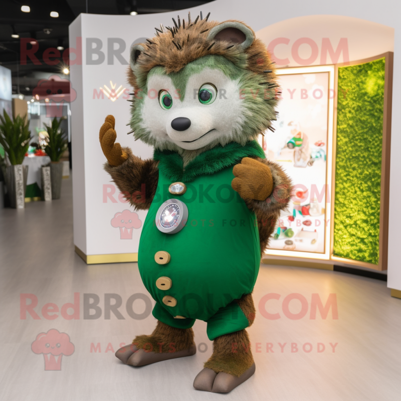 Forest Green Hedgehog mascot costume character dressed with a Vest and Digital watches