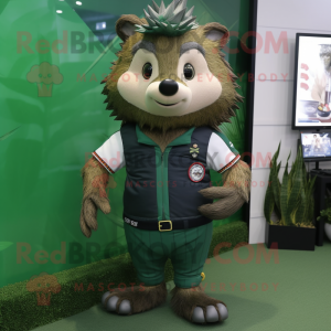 Forest Green Hedgehog mascot costume character dressed with a Vest and Digital watches