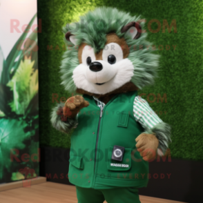 Forest Green Hedgehog mascot costume character dressed with a Vest and Digital watches