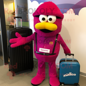 Magenta Paella mascot costume character dressed with a Polo Shirt and Briefcases