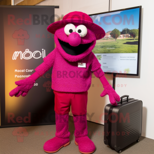 Magenta Paella mascot costume character dressed with a Polo Shirt and Briefcases