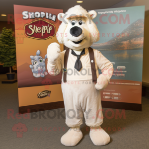 Cream Shepard'S Pie mascot costume character dressed with a Dress Shirt and Pocket squares