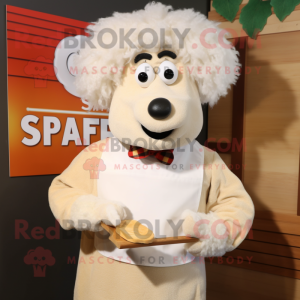 Cream Shepard'S Pie mascot costume character dressed with a Dress Shirt and Pocket squares