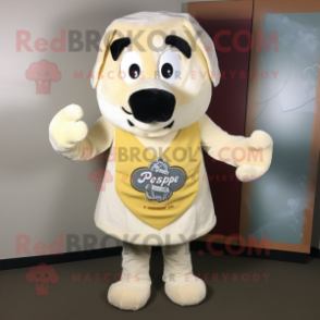 Cream Shepard'S Pie mascot costume character dressed with a Dress Shirt and Pocket squares