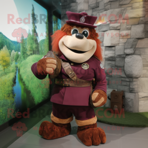 Maroon Irish Castle mascot costume character dressed with a Cargo Pants and Rings
