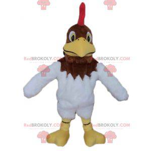 Brown and white rooster mascot with a red crest - Redbrokoly.com