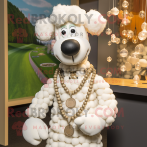 Cream Shepard'S Pie mascot costume character dressed with a Poplin Shirt and Necklaces