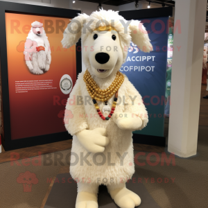 Cream Shepard'S Pie mascot costume character dressed with a Poplin Shirt and Necklaces