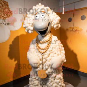 Cream Shepard'S Pie mascot costume character dressed with a Poplin Shirt and Necklaces