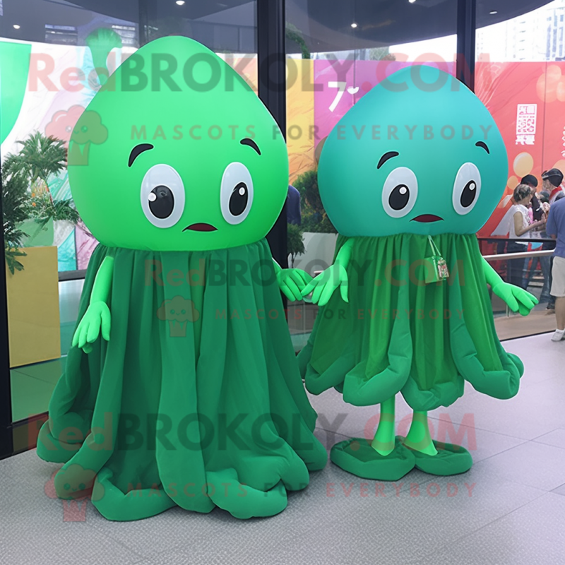 Green Jellyfish mascot costume character dressed with a A-Line Dress and Keychains Green Jellyfish mascot costume character dressed with a A-Line Dress and Keychains