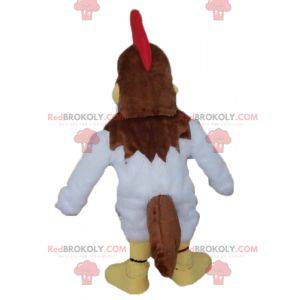 Brown and white rooster mascot with a red crest - Redbrokoly.com
