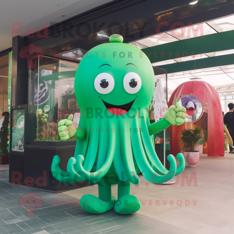 Green Jellyfish mascot costume character dressed with a A-Line Dress and Keychains