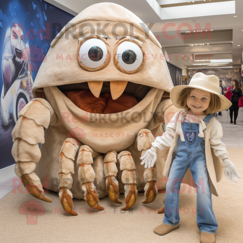 Tan Hermit Crab mascot costume character dressed with a Mom Jeans and Brooches