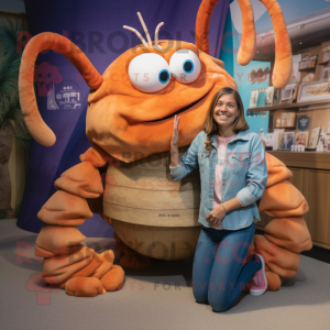 Tan Hermit Crab mascot costume character dressed with a Mom Jeans and Brooches