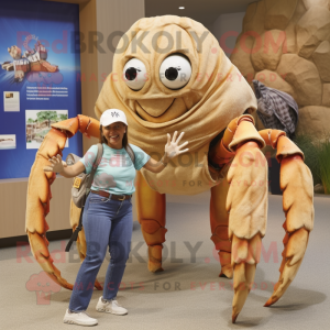 Tan Hermit Crab mascot costume character dressed with a Mom Jeans and Brooches