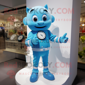 Sky Blue Wrist Watch mascot costume character dressed with a Playsuit and Digital watches