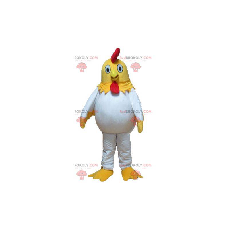 Mascotte de poule de poulet jaune blanc et rouge -