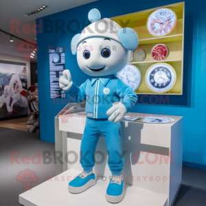 Sky Blue Wrist Watch mascot costume character dressed with a Playsuit and Digital watches