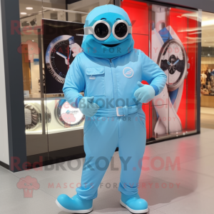 Sky Blue Wrist Watch mascot costume character dressed with a Playsuit and Digital watches