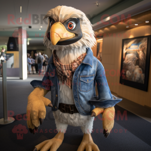 Tan Haast'S Eagle mascot costume character dressed with a Denim Shorts and Suspenders
