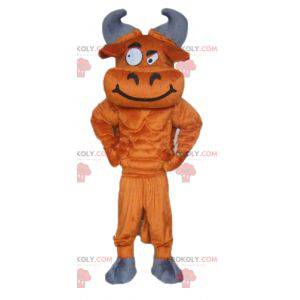 Brown and gray buffalo mascot looking mischievous -