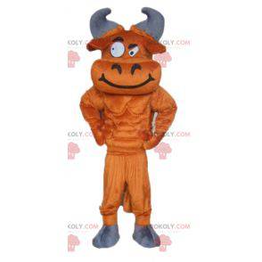 Brun och grå buffelmaskot ser busig ut - Redbrokoly.com