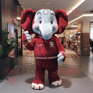 Maroon Elephant mascot costume character dressed with a Polo Tee and Bracelets