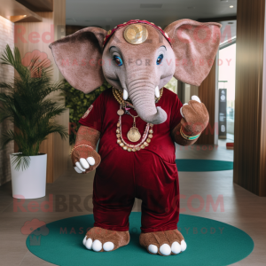 Maroon Elephant mascot costume character dressed with a Polo Tee and Bracelets