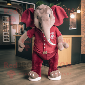 Maroon Elephant mascot costume character dressed with a Polo Tee and Bracelets