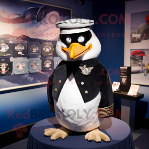 Navy Albatross mascot costume character dressed with a Tuxedo and Headbands