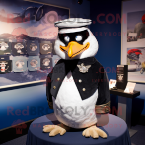 Navy Albatross mascot costume character dressed with a Tuxedo and Headbands