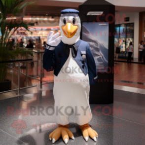 Navy Albatross mascot costume character dressed with a Tuxedo and Headbands