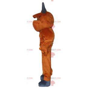 Brun och grå buffelmaskot ser busig ut - Redbrokoly.com