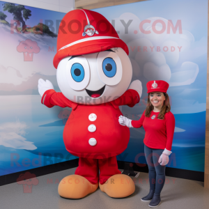 Red Hourglass mascot costume character dressed with a Mom Jeans and Berets