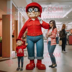 Red Hourglass mascot costume character dressed with a Mom Jeans and Berets