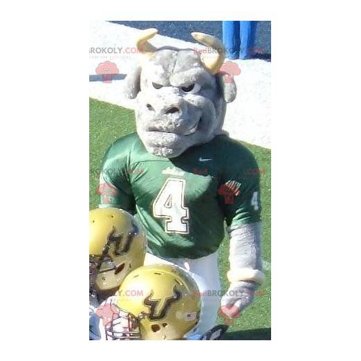 Graues Büffelbullenmaskottchen in Sportbekleidung -