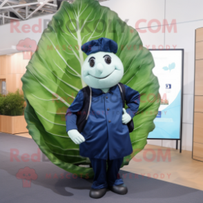 Navy Cabbage Leaf mascot costume character dressed with a Poplin Shirt and Briefcases
