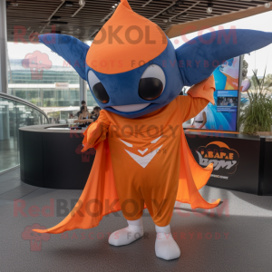 Orange Manta Ray mascot costume character dressed with a Bikini and Caps