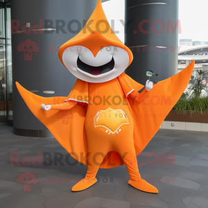 Orange Manta Ray mascot costume character dressed with a Bikini and Caps