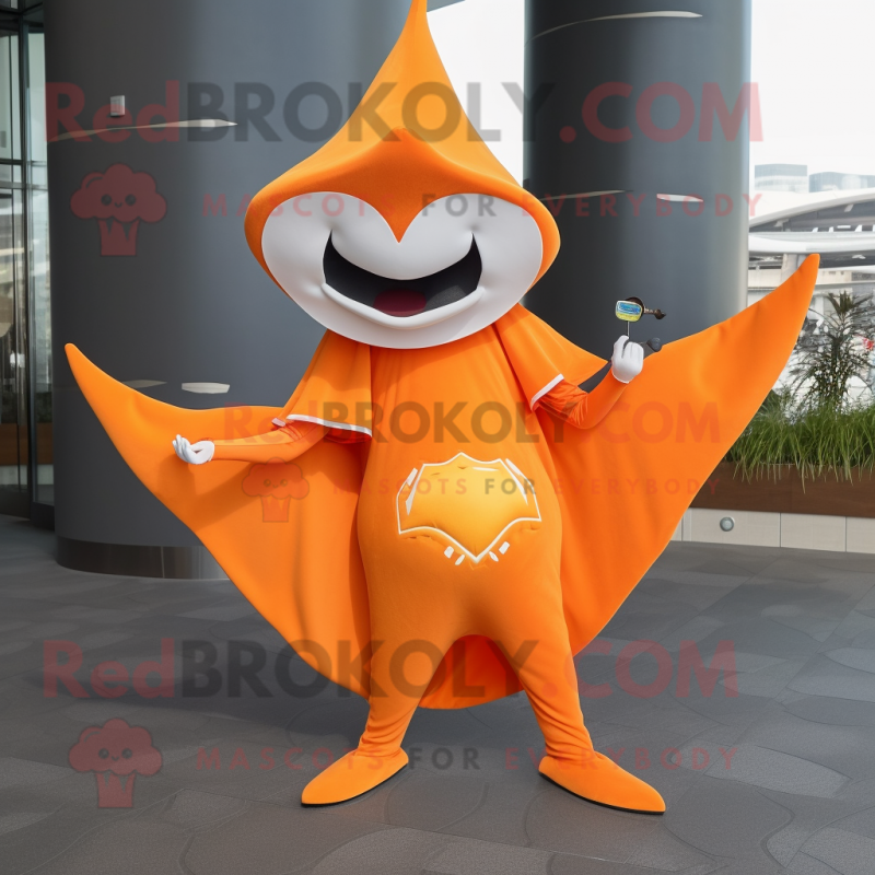 Orange Manta Ray mascot costume character dressed with a Bikini and Caps