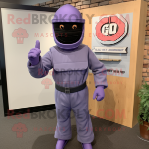Lavender Gi Joe mascot costume character dressed with a Turtleneck and Hats